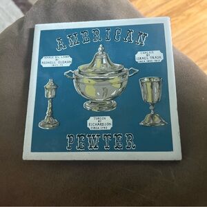 Vintage Richards Tile Trivet American Pewter 6"x6" Square England Ceramic